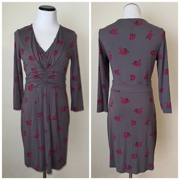 054 Boden Marion swan print dress 6 - Picture 2 of 7